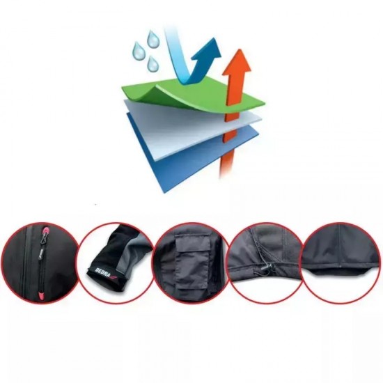 Jaka softshell, 96% poliestera + 4% elastana Jaka softshell, 96% poliestera + 4% elastana