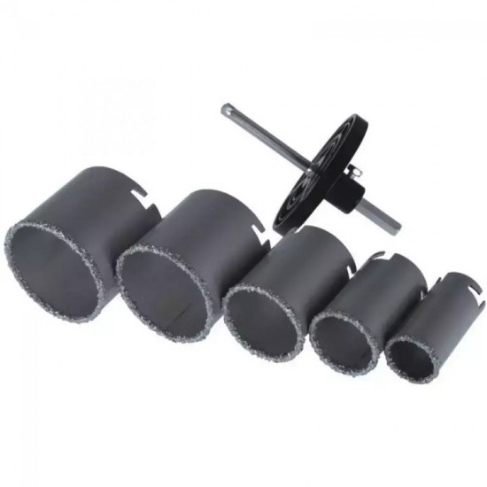Kronurbis ar volframa karbida parklajumu, komplekts, diam. 33, 43, 53, 67, 73 mm Kronurbis ar volframa karbida parklajumu, komplekts, diam. 33, 43, 53, 67, 73 mm