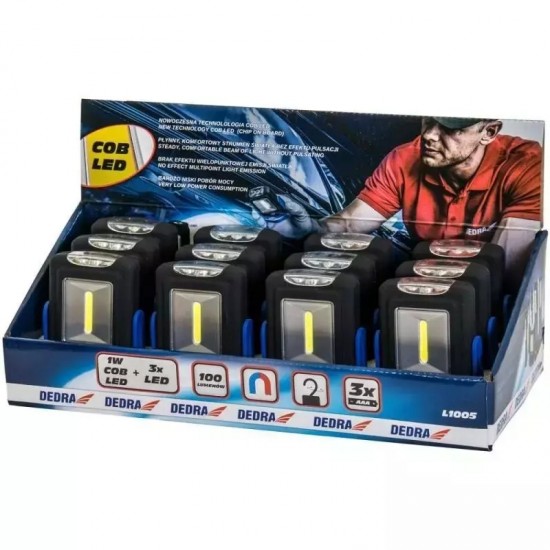 Lampa, 1 W LED COB + 3 W LED, 100 lumeni, taisnsturaina, pamatne, magnets, ar baterijam Lampa, 1 W LED COB + 3 W LED, 100 lumeni, taisnsturaina, pamatne, magnets, ar baterijam