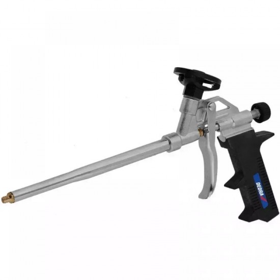Montažas putu pistole, no metala, misina sprausla, aluminija galvina ar teflona parklajumu, regulešanas skruve Montažas putu pistole, no metala, misina sprausla, aluminija galvina ar teflona parklajumu, regulešanas skruve