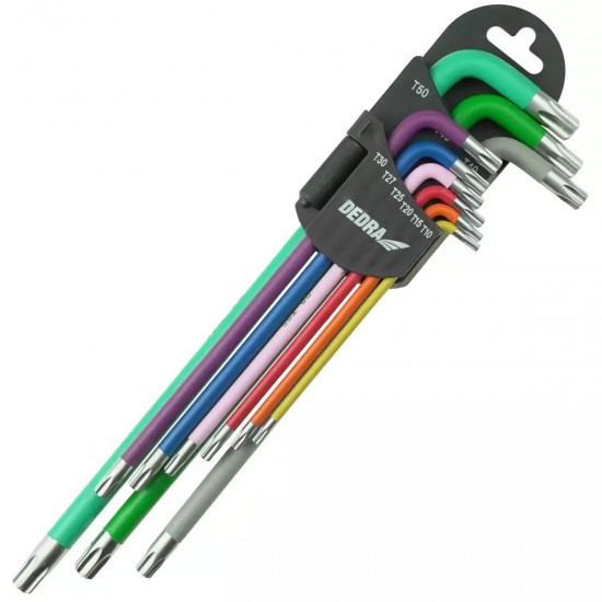 Ipaši garas torx atslegas krasainas T10-T50 kompl. 9 gab., S2 Ipaši garas torx atslegas krasainas T10-T50 kompl. 9 gab., S2