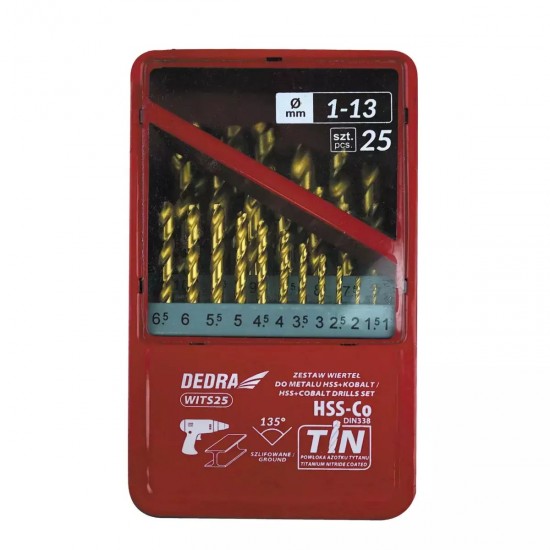 Urbju komplekts metalam HSS+kobalts+TiN,25gab, 135° Urbju komplekts metalam HSS+kobalts+TiN,25gab, 135°